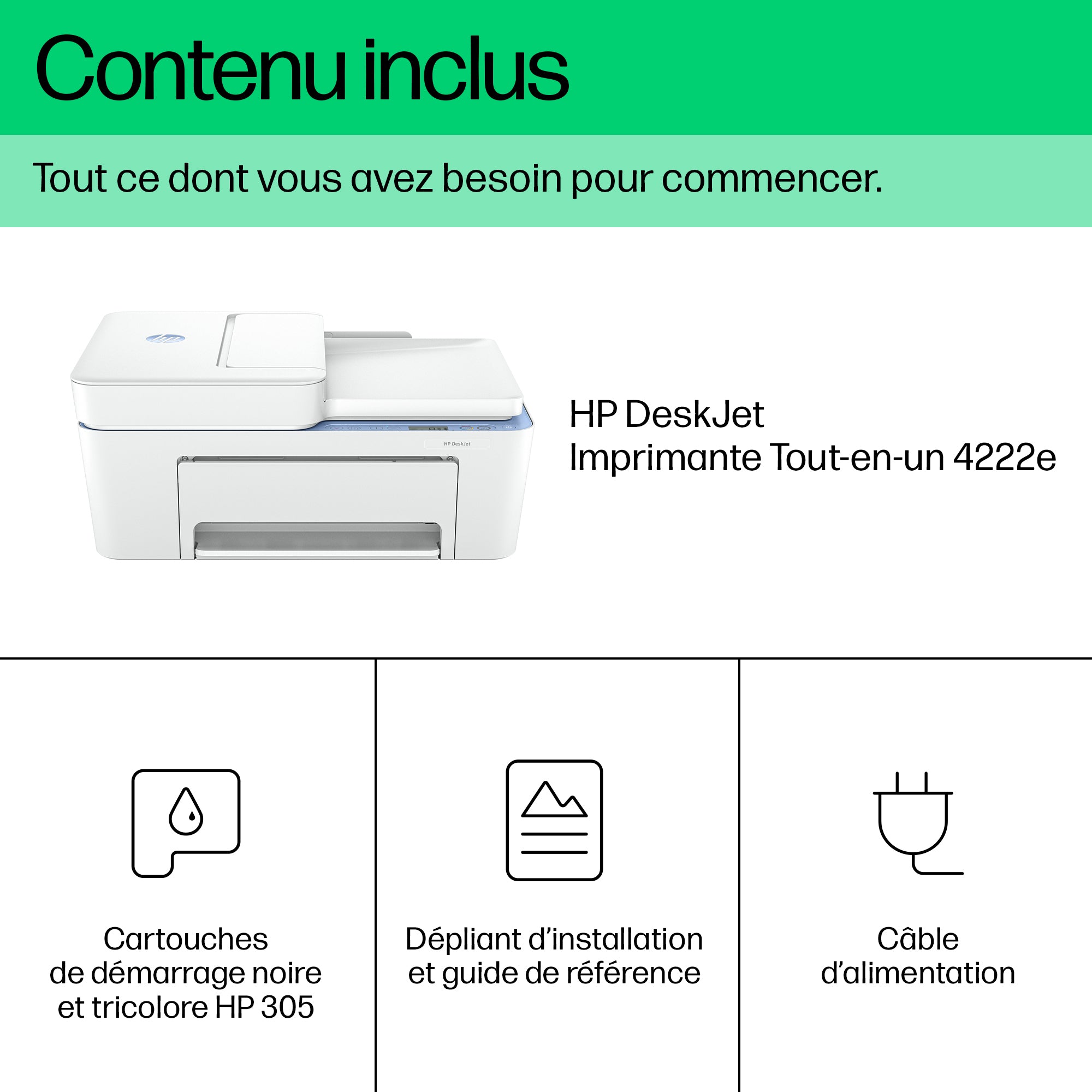 HP DeskJet 4222e All-in-One Printer A jet d'encre thermique A4 4800 x 1200 DPI 8,5 ppm Wifi