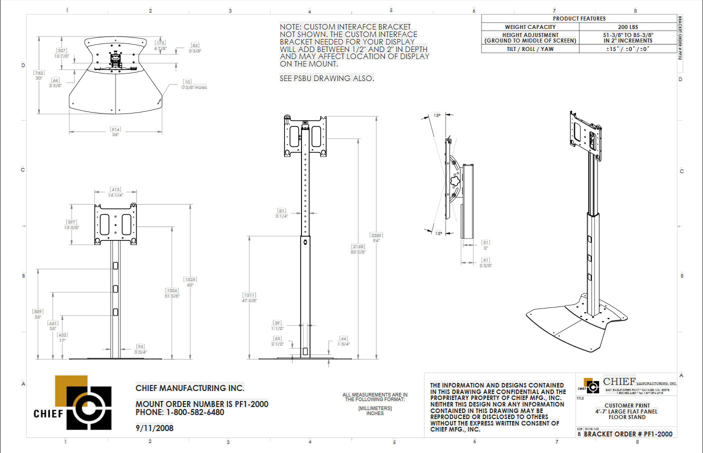 Chief Floor Stand LFD VESA 200-800x500 Black