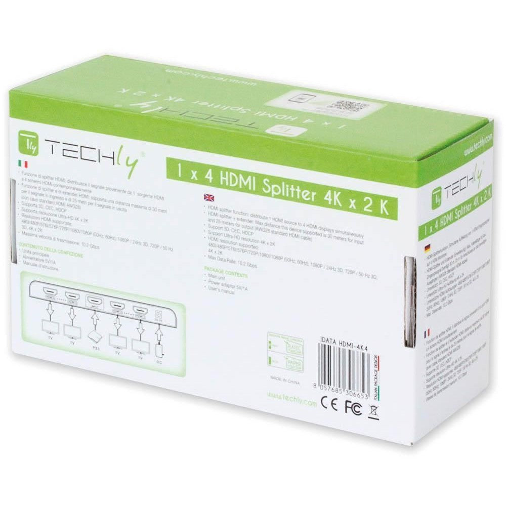 Techly IDATA HDMI-4K4 Répartiteur HDMI 1.4 4K@30Hz 1x4 Actif