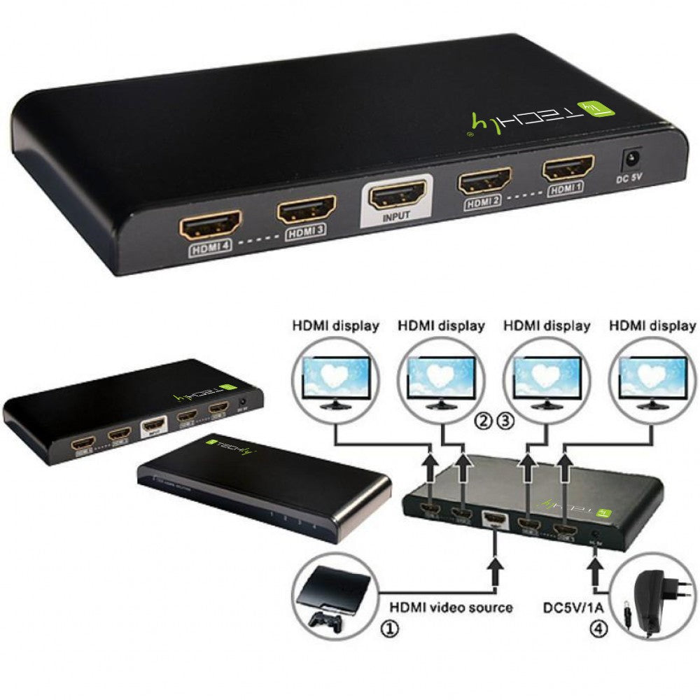Techly IDATA HDMI-4K4 Répartiteur HDMI 1.4 4K@30Hz 1x4 Actif