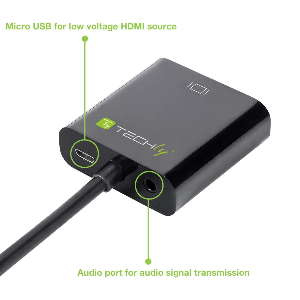 Techly IDATA HDMI-VGA2AU Adaptateur HDMI vers VGA D-sub 15 broches 1,8 m