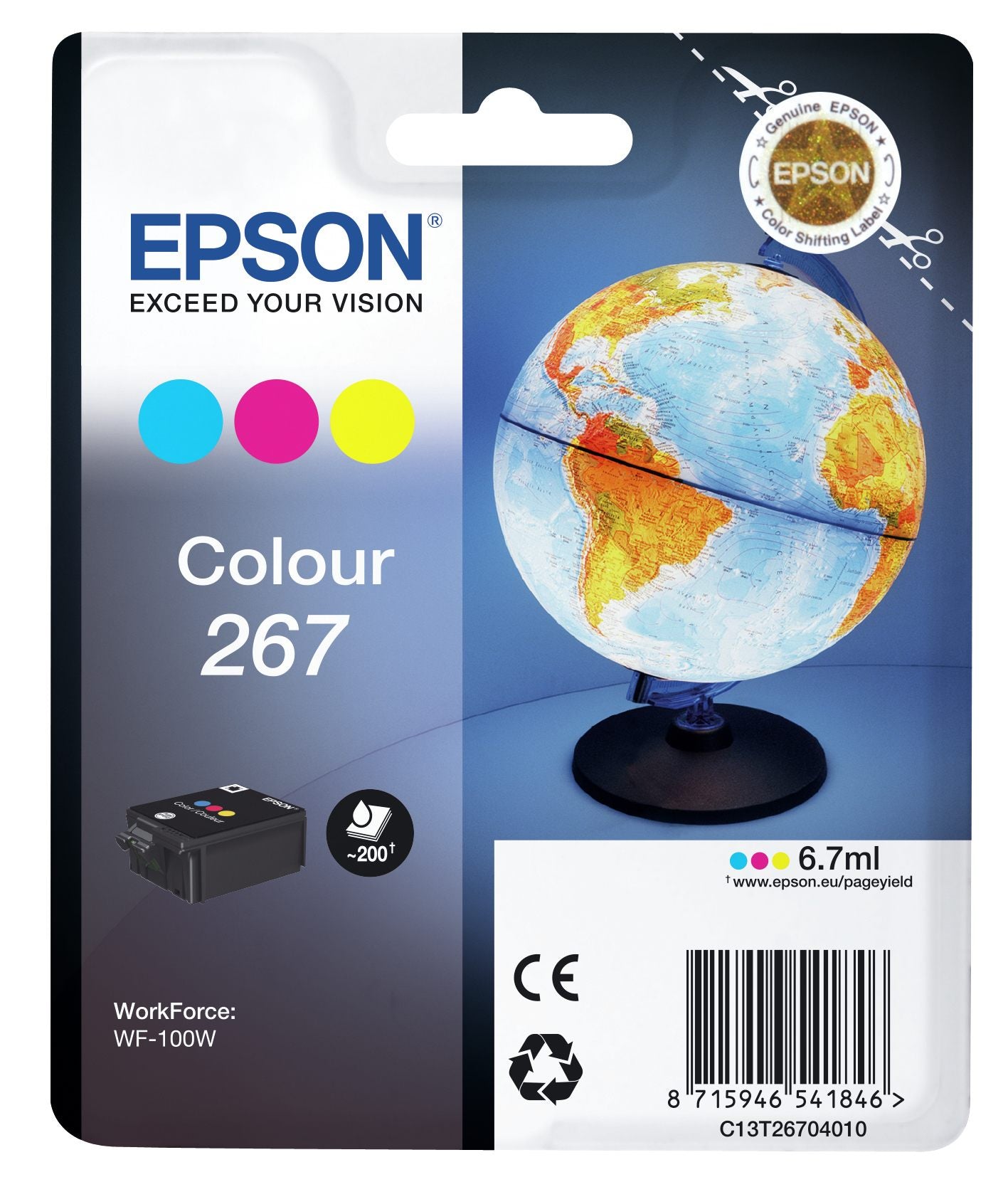 EPSON 2LB 267 ink cartridge cyan magenta and yellow standard capacity 200 pages 1-pack RF-AM blister w/s