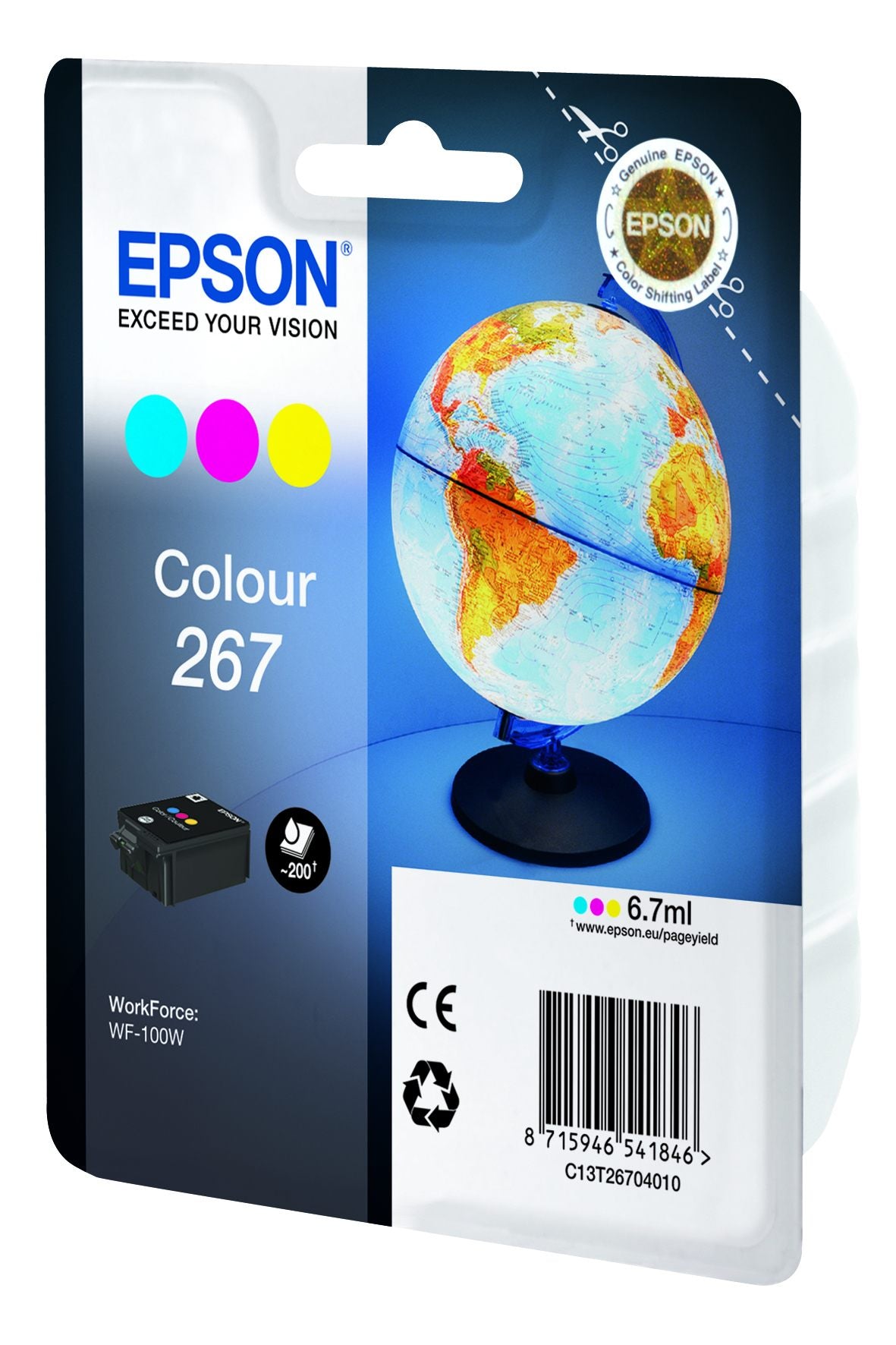 EPSON 2LB 267 ink cartridge cyan magenta and yellow standard capacity 200 pages 1-pack RF-AM blister w/s
