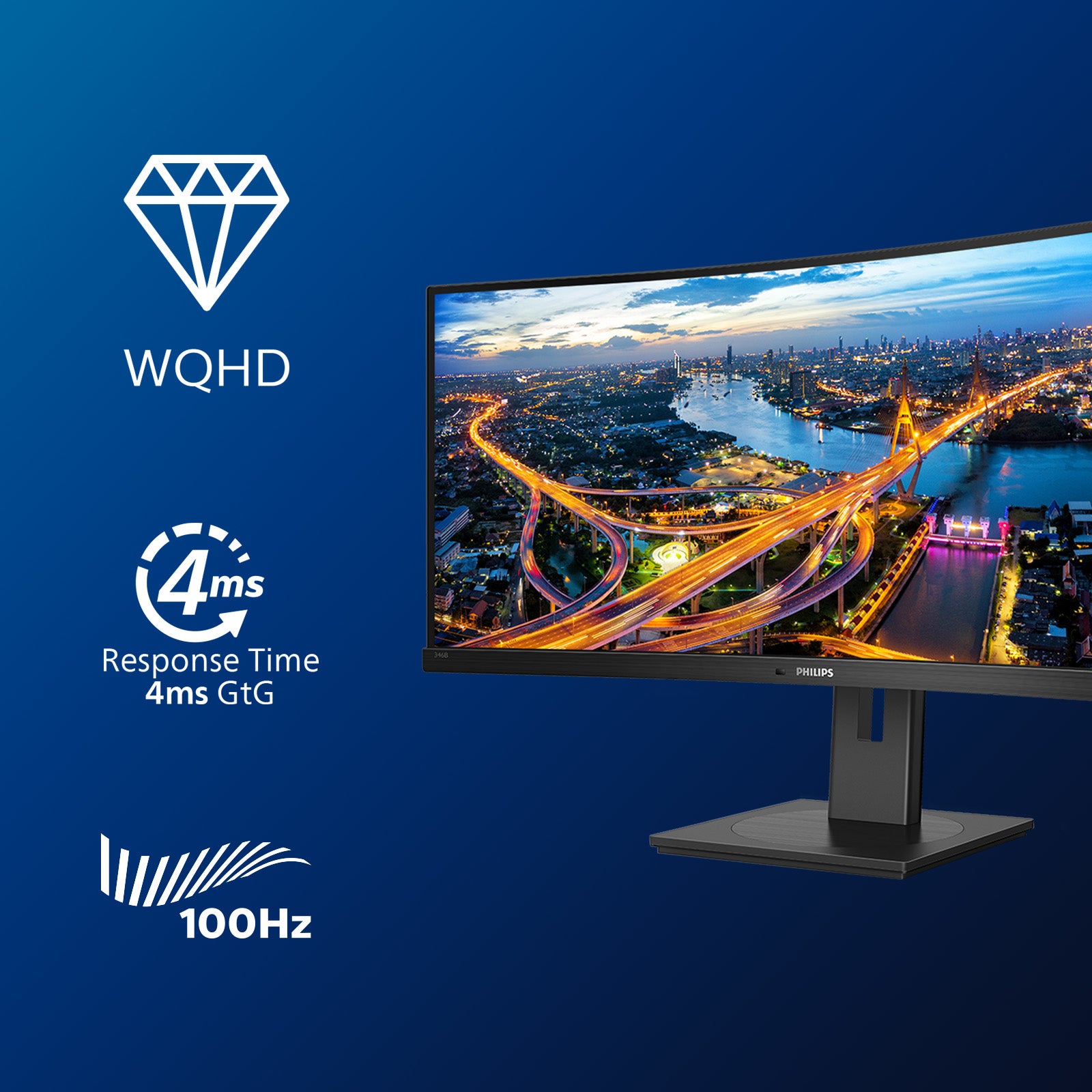 PHILIPS 346B1C 34inch USB-C DOCKING DISPLAY 3440x1440 Curved VA 21:9 5ms GtG HAS USB-C/DP/HDMI RJ45 USB HUB Speakers VESA