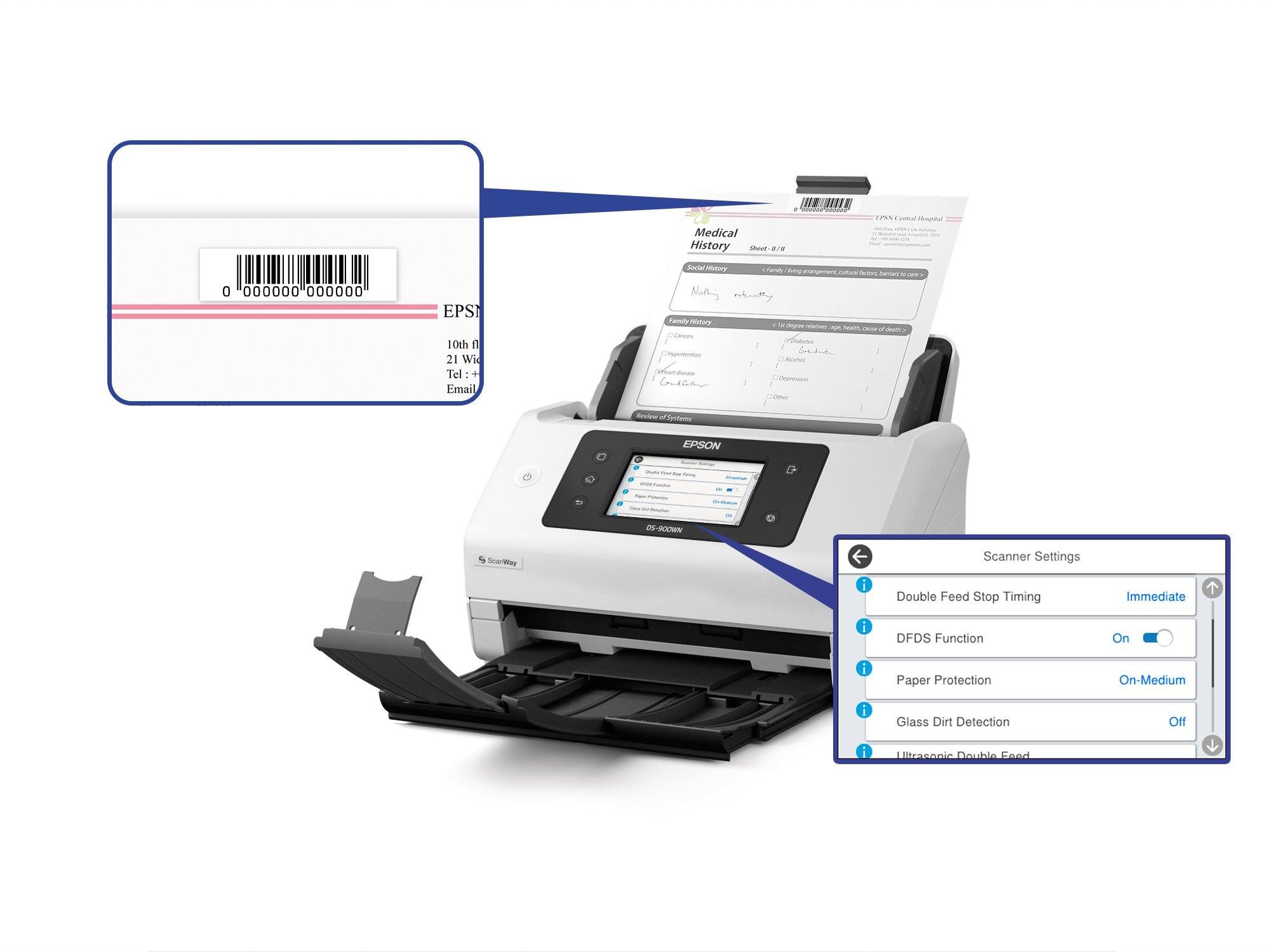 EPSON WorkForce DS-900WN Scanner A4 network and Wifi 70ppm/140ipm feeder 100 sheets