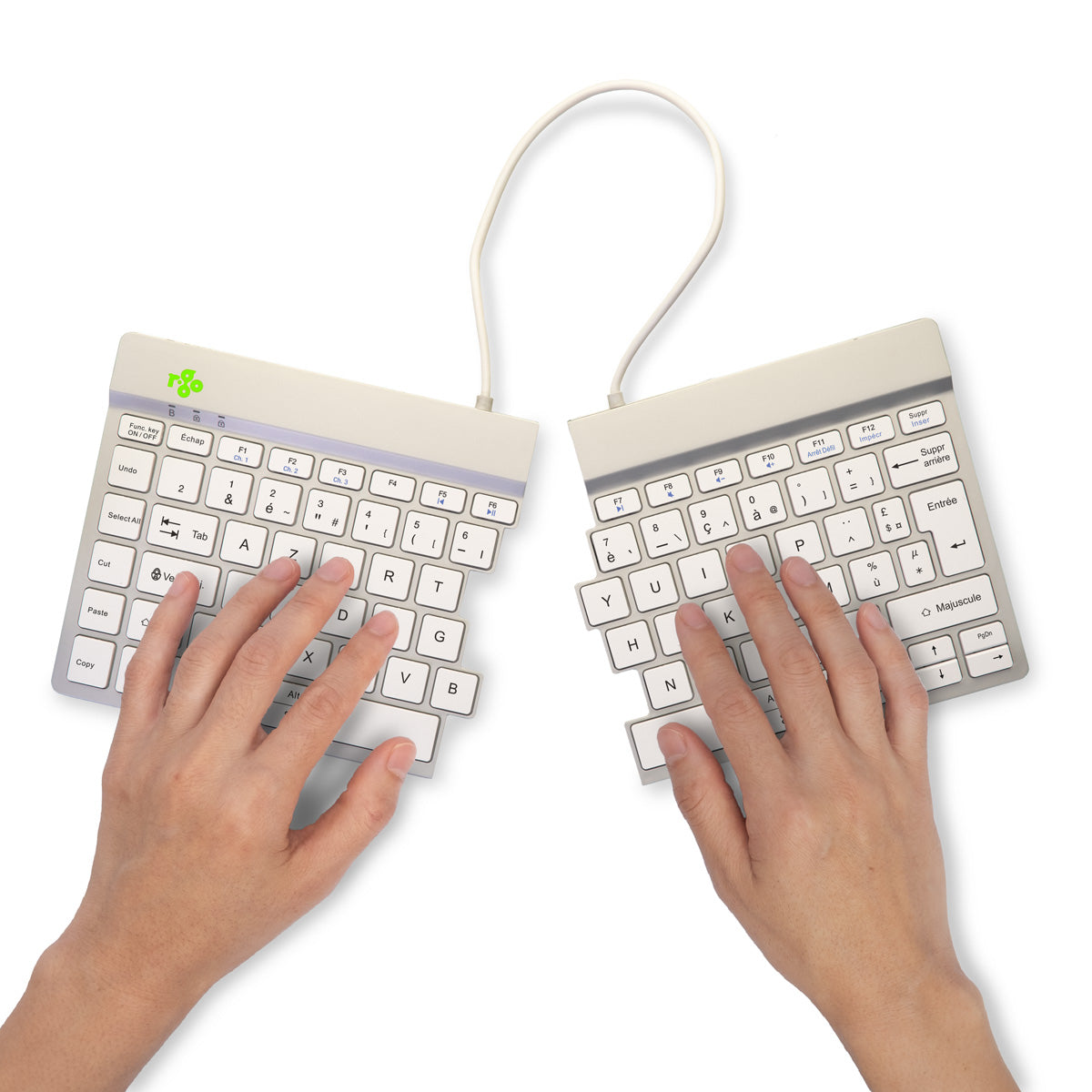 R-GO TOOLS Clavier ergo Split Break, divisé Bluetooth blanc