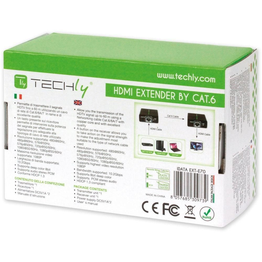 Techly IDATA EXT-E70 Extendeur HDMI 1.3 1080p60Hz jusqu'a 60m sur câble Cat6
