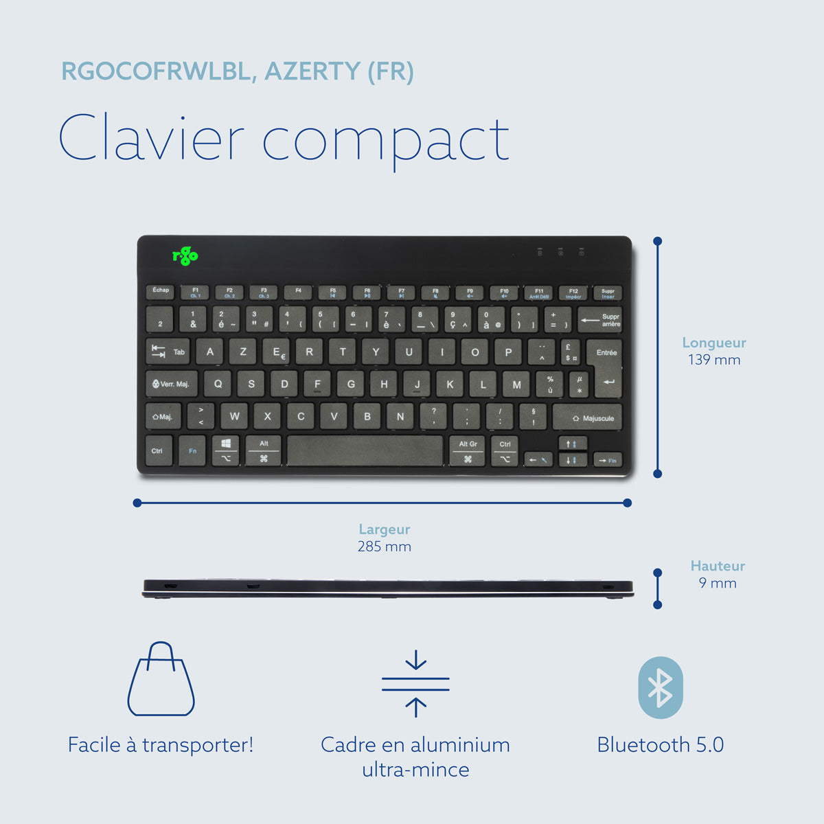 R-GO TOOLS Clavier ergonomique Compact Break, Bluetooth noir