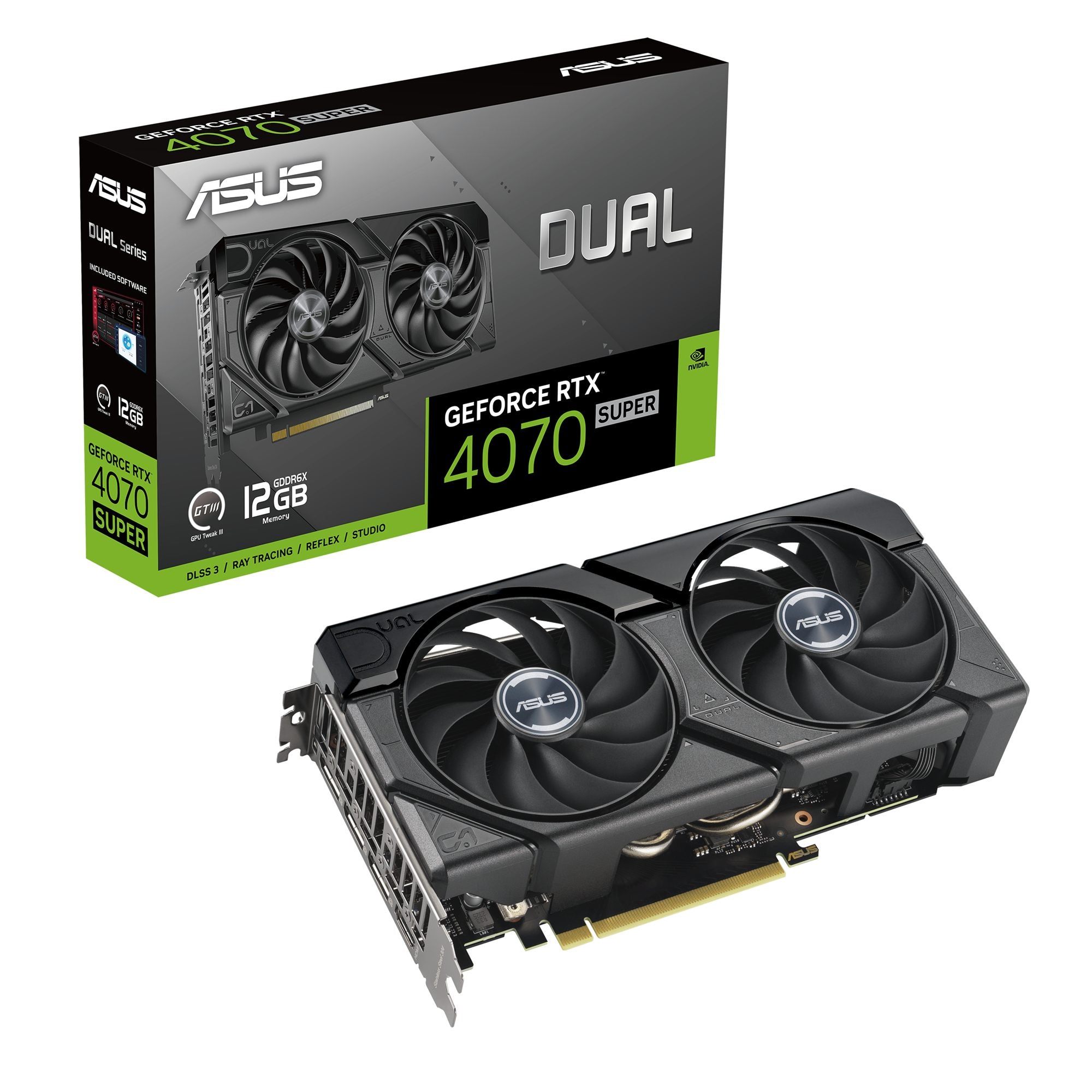 ASUS Dual GeForce RTX 4070 SUPER EVO 12Go GDDR6X PCIe 4.0 12Go GDDR6X DLSS 3 HDMI 2.1a DisplayPort 1.4a