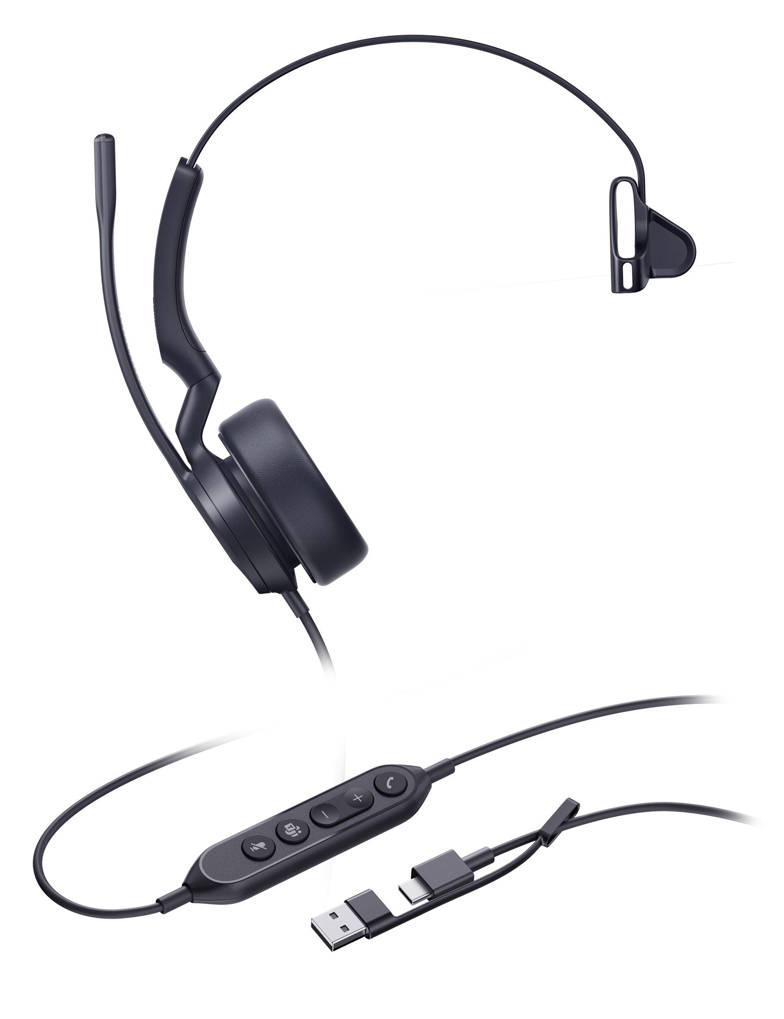 Yealink UH44 Mono Teams USB-C/A Avec fil Arceau Bureau/Centre d'appels USB Type-C / USB Type-A Noir