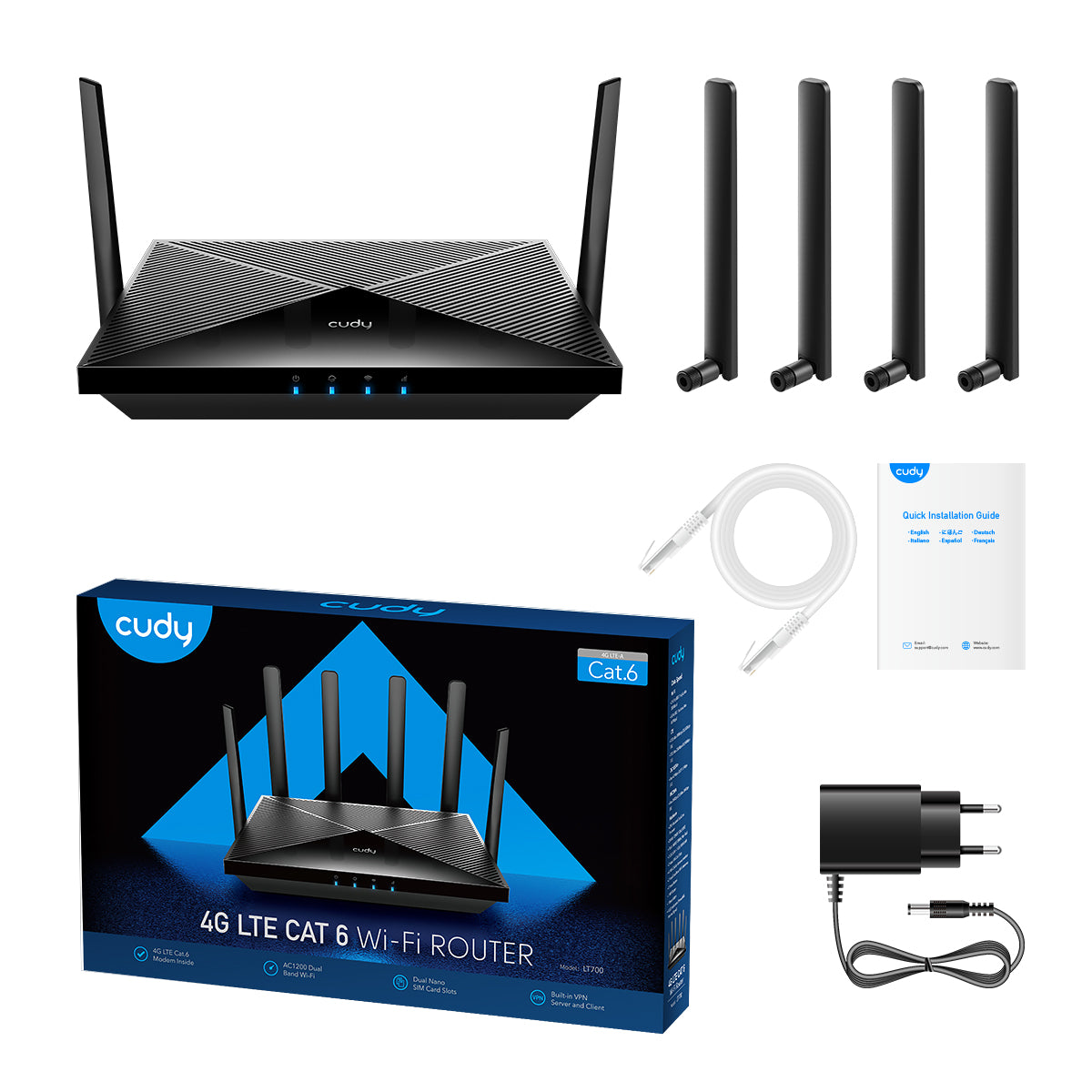 Cudy LT700 routeur sans fil Gigabit Ethernet Bi-bande (2,4 GHz / 5 GHz) 4G Noir