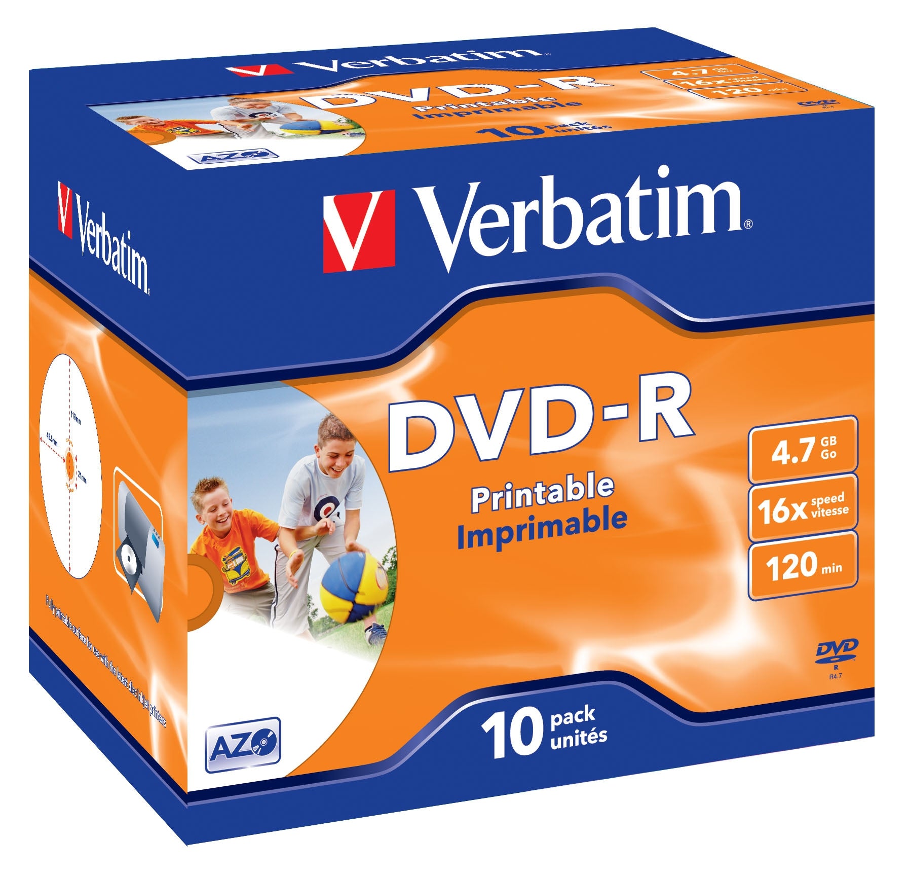 Boite de 10 dvd-r 16x 4,7GB verbatim imprim.