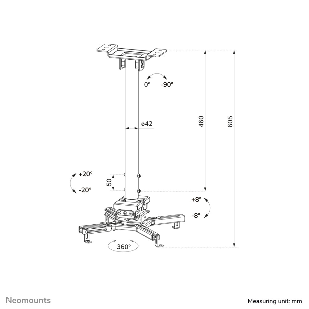 Neomounts Beamer ceiling mount - h 60,5-90,5 cm - easy-install