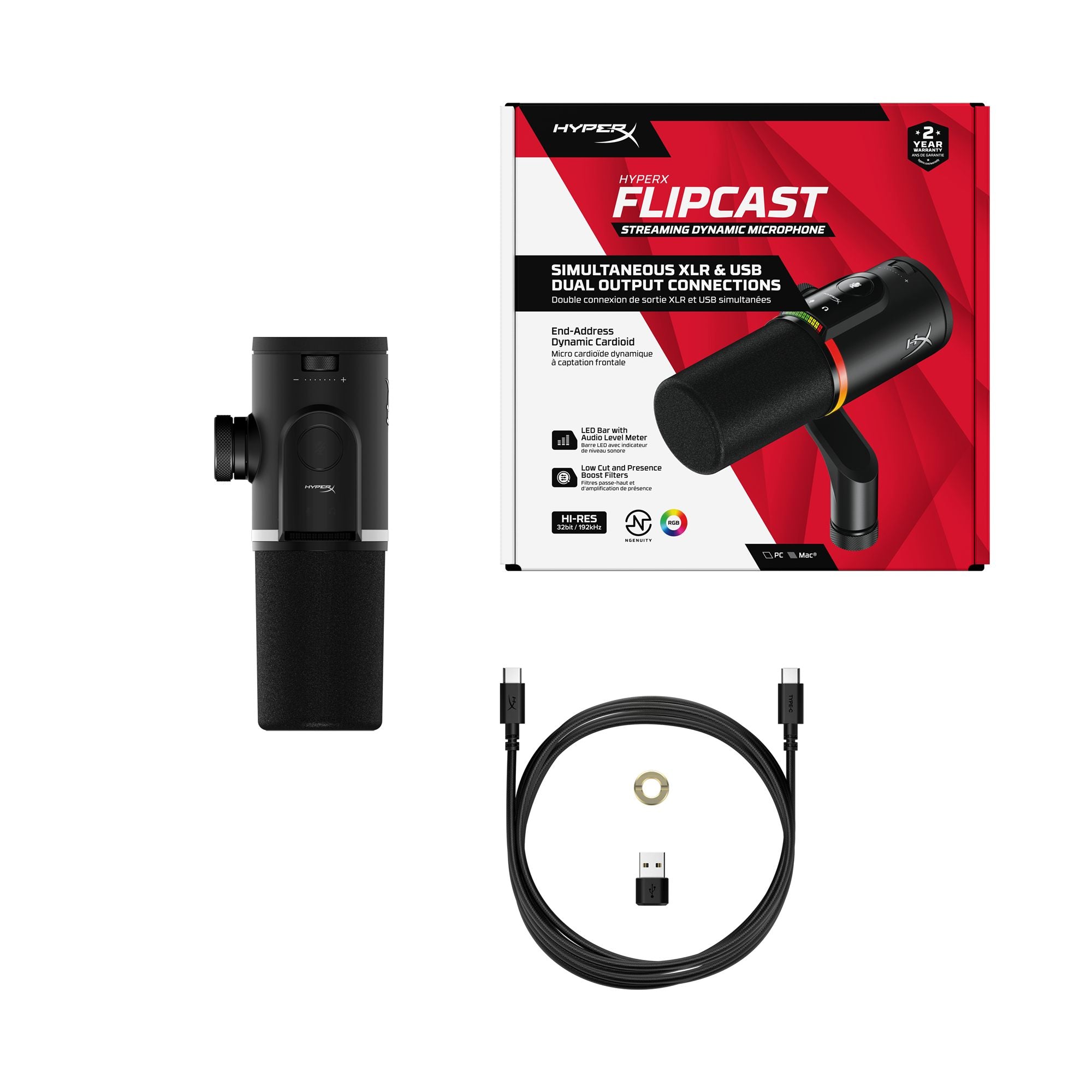 HyperX FlipCast - Microphone dynamique USB/XLR (Noir)