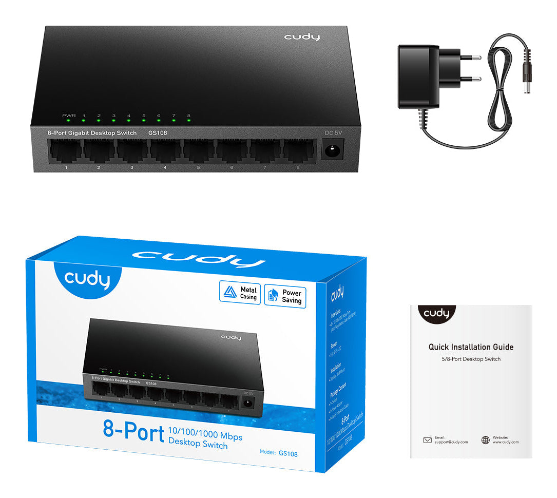 Cudy GS108 commutateur réseau Non-géré Gigabit Ethernet (10/100/1000) Noir