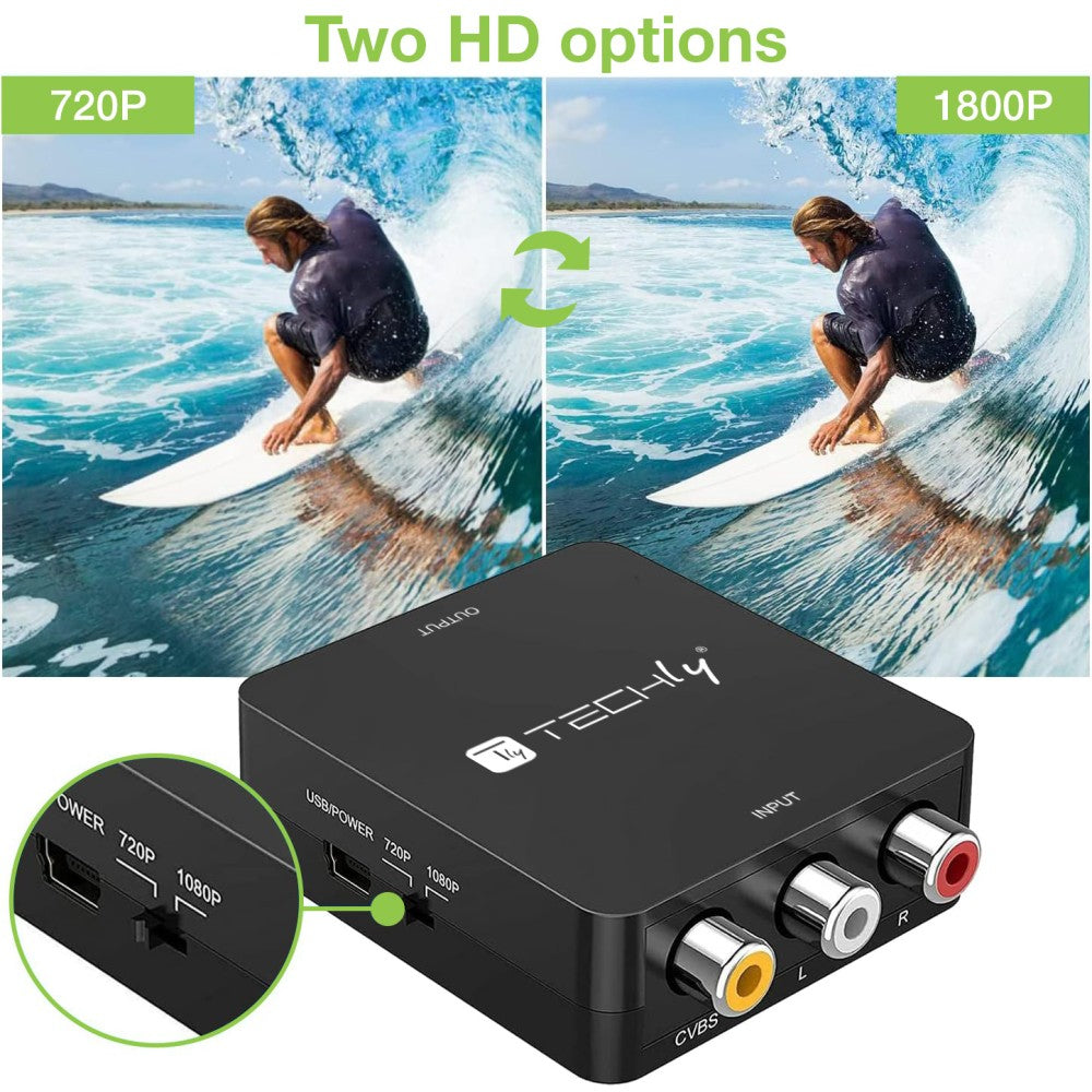 Techly IDATA SPDIF-6E3 Convertisseur AV Composite Vidéo et Audio 3x RCA vers HDMI 1080p