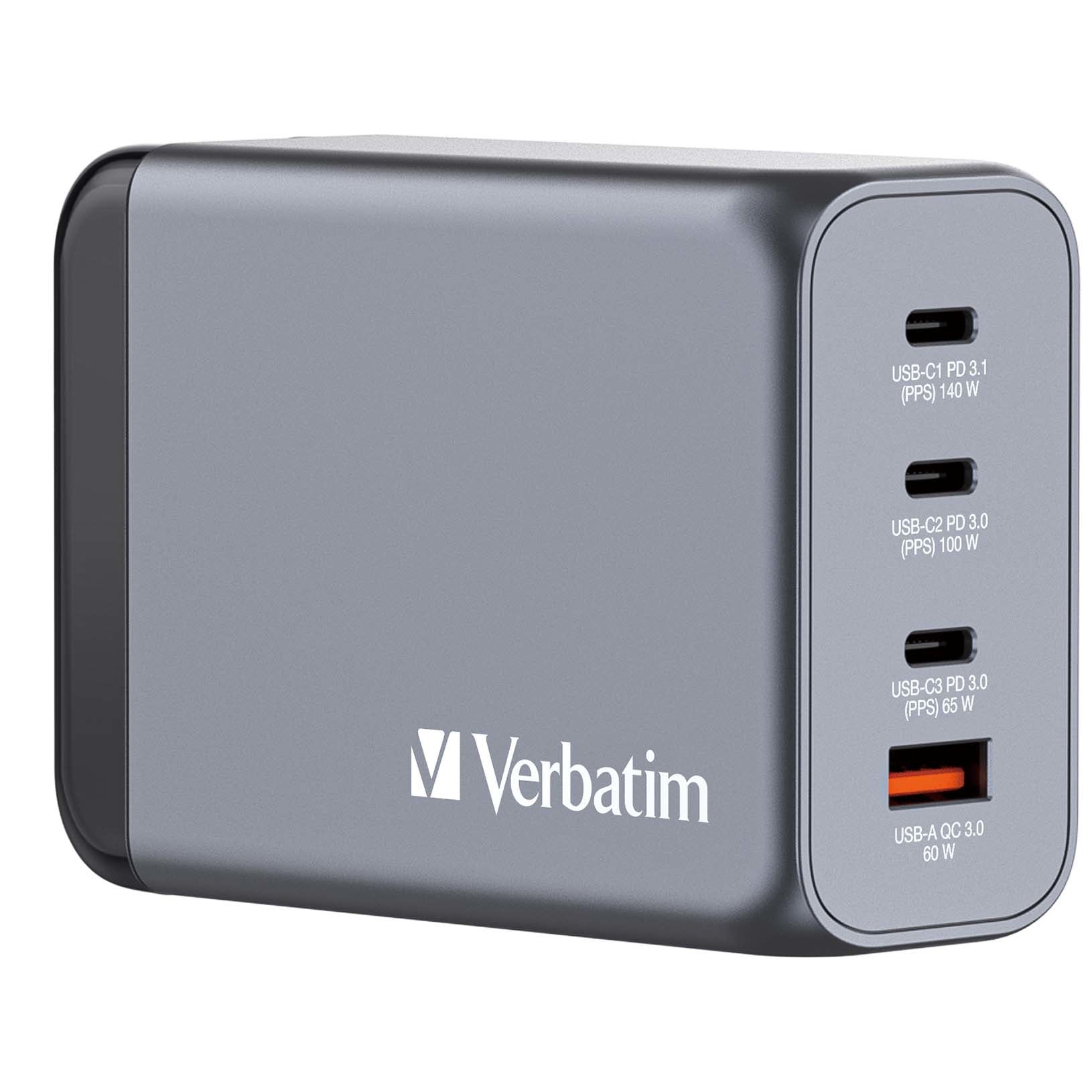 VERBATIM GNC-240 GAN CHARGER 4 PORT 240W USB A/C EU/UK/US WCF (P)