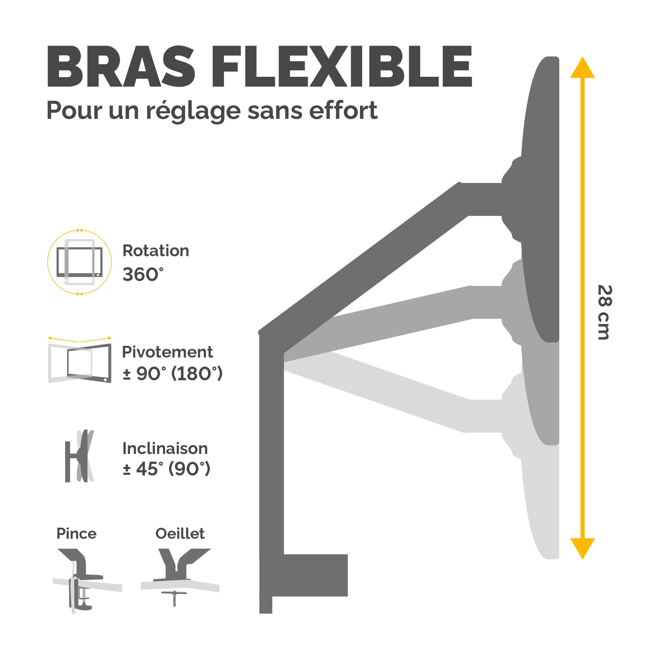 FELLOWES Bras Porte-Ecran Simple Blanc Platinum Series