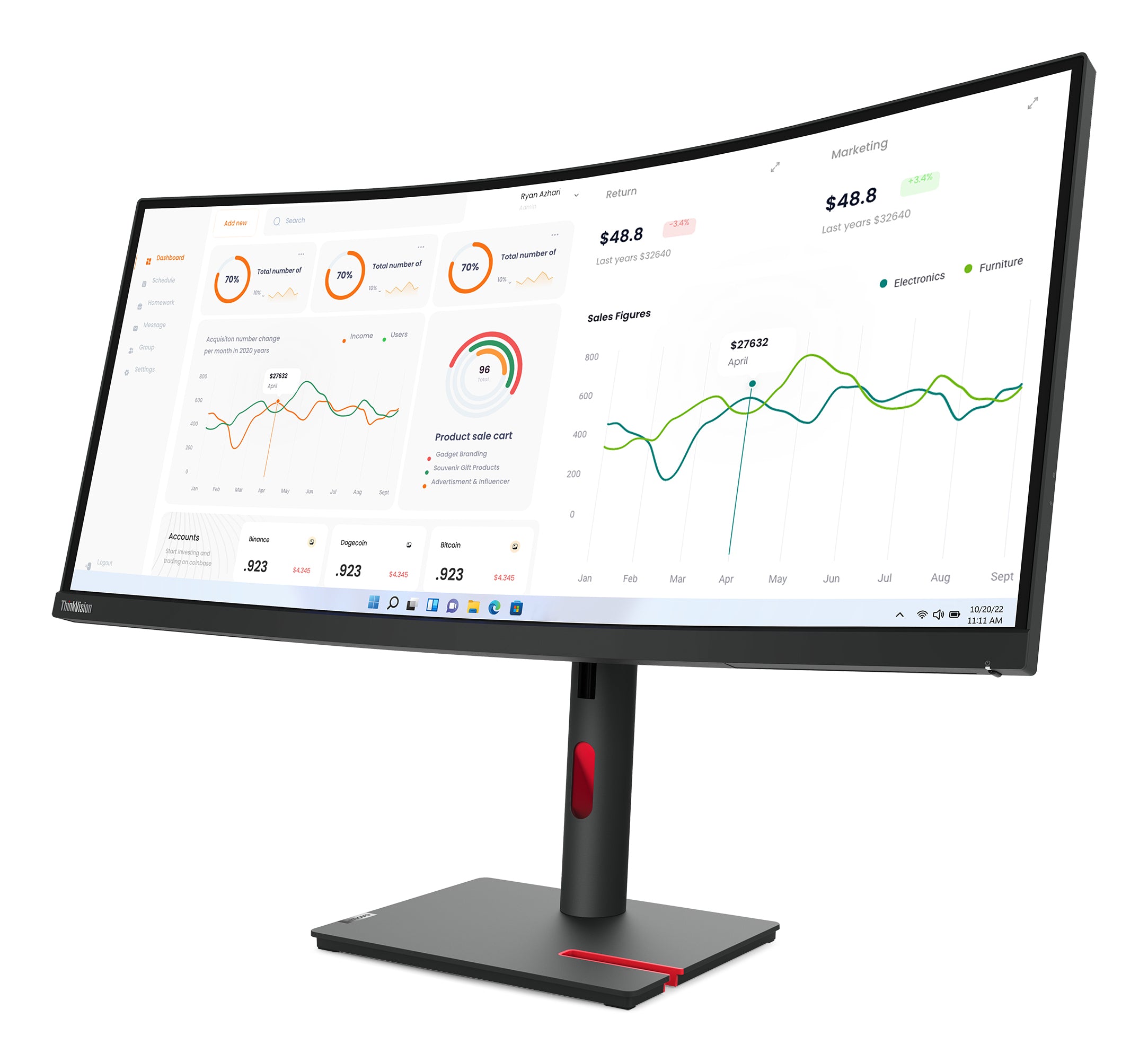 LENOVO T34w-30 34p WQHD VA 21:9 Monitor HDMI DP