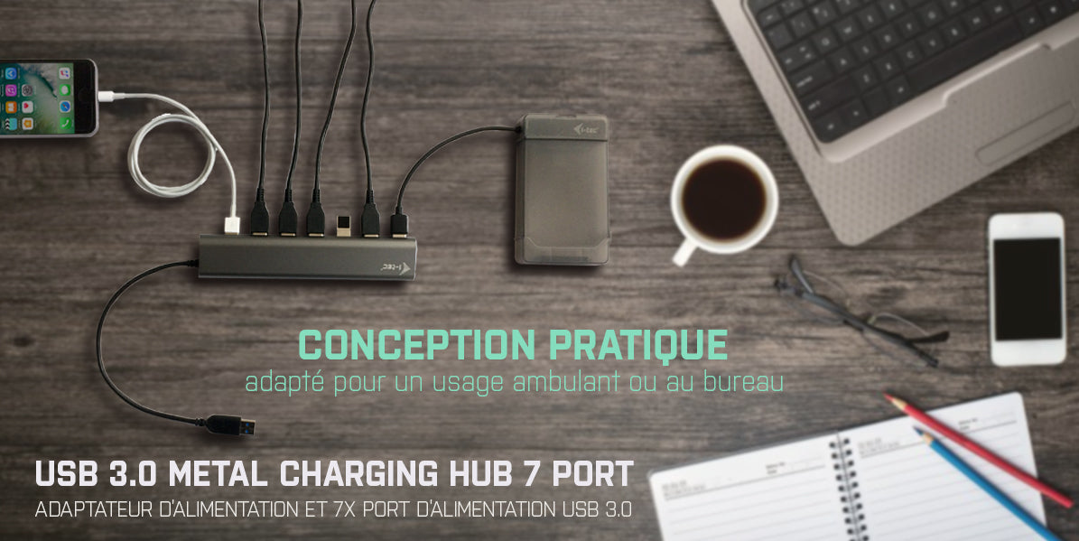 I-TEC USB 3.0 Metal Charging HUB 7 Port with power adaptor 7xUSB charging port. For Tablets Notebooks Ultrabooks PC