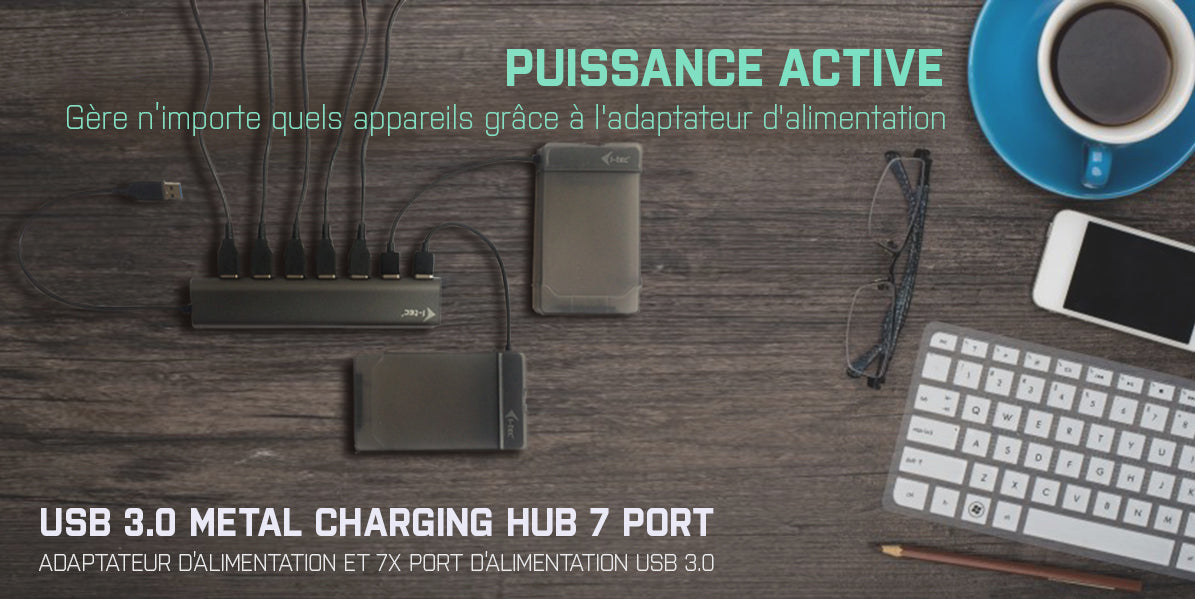 I-TEC USB 3.0 Metal Charging HUB 7 Port with power adaptor 7xUSB charging port. For Tablets Notebooks Ultrabooks PC