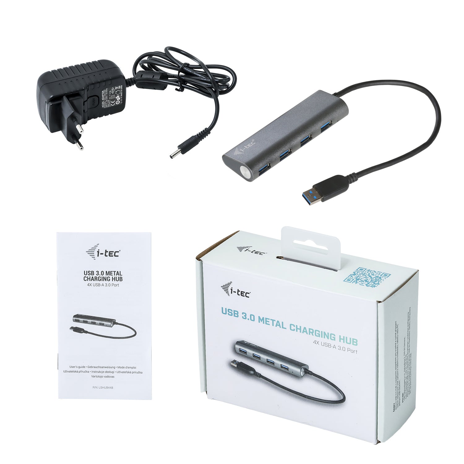 I-TEC USB 3.0 Metal Charging HUB 4 Port with power adaptor 4xUSB charging port. For Tablets Notebooks Ultrabooks PC