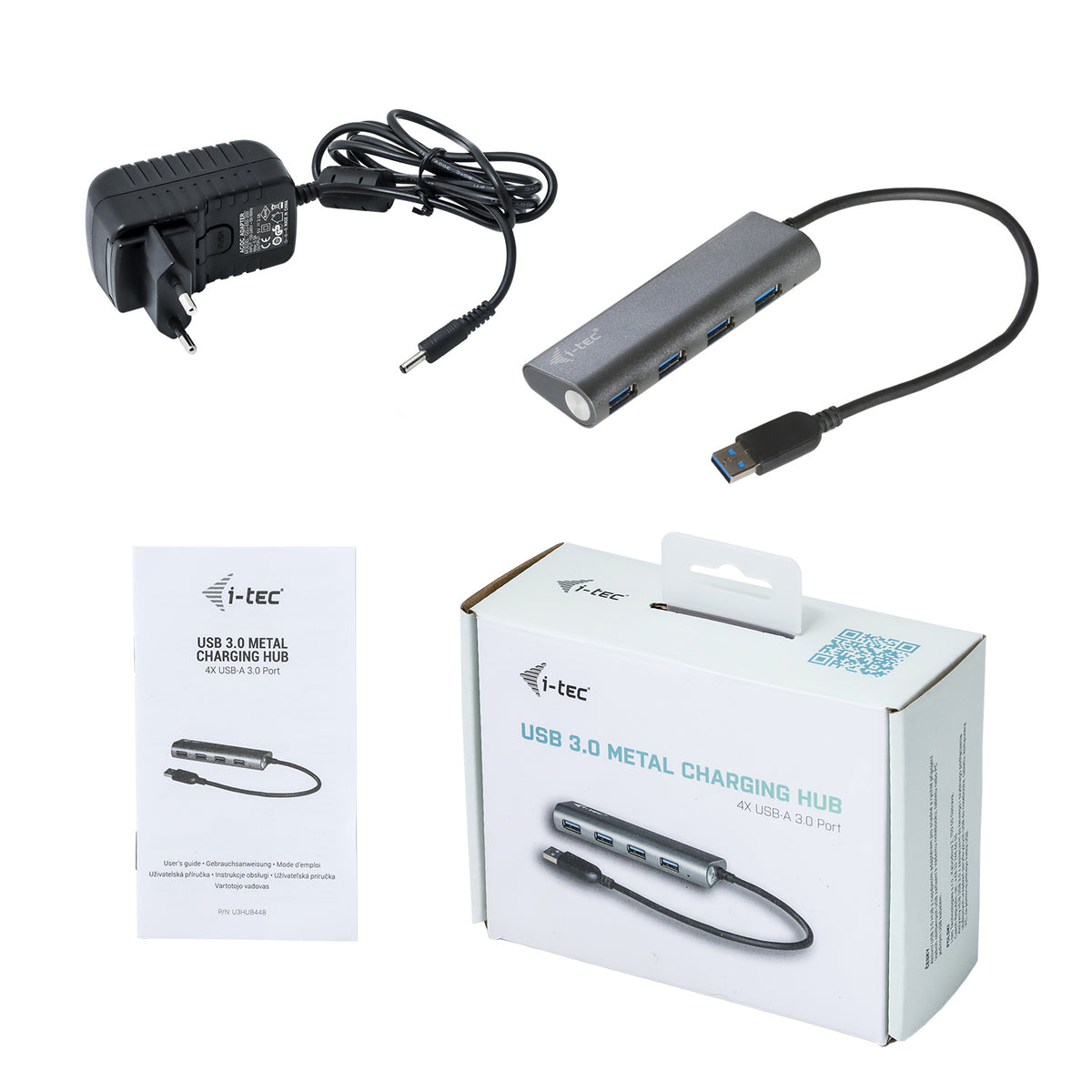 I-TEC USB 3.0 Metal Charging HUB 4 Port with power adaptor 4xUSB charging port. For Tablets Notebooks Ultrabooks PC