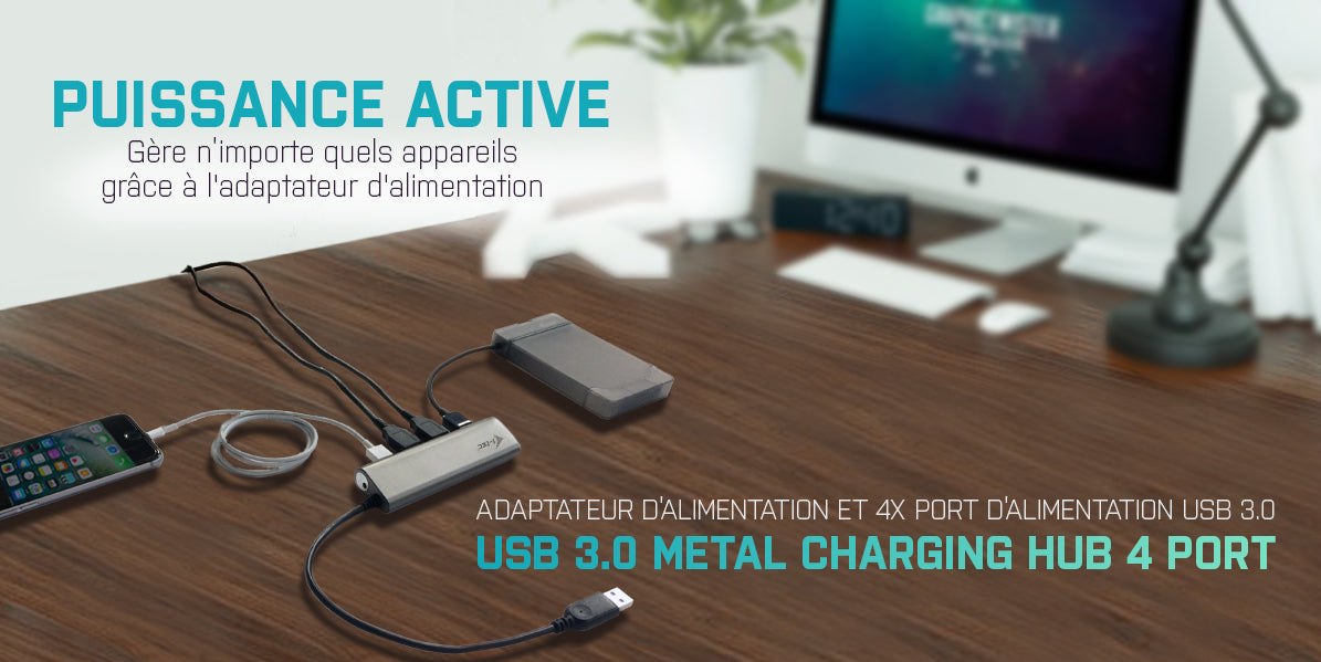 I-TEC USB 3.0 Metal Charging HUB 4 Port with power adaptor 4xUSB charging port. For Tablets Notebooks Ultrabooks PC