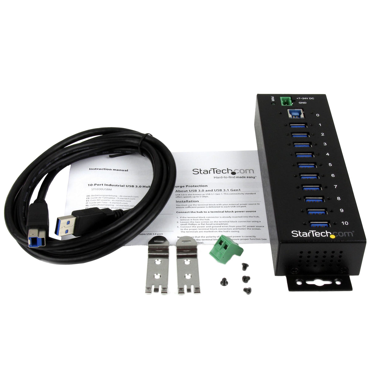 10 Port Industrial USB 3.0 Hub - Metal