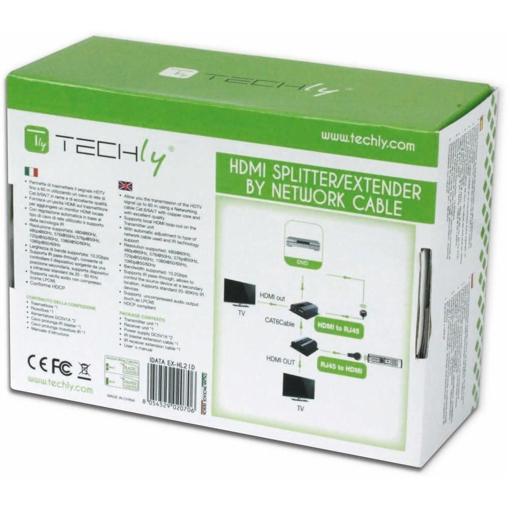 Techly IDATA EX-HL21D Extendeur HDMI 1080p60Hz jusqu'a 60m sur Cat6 avec IR