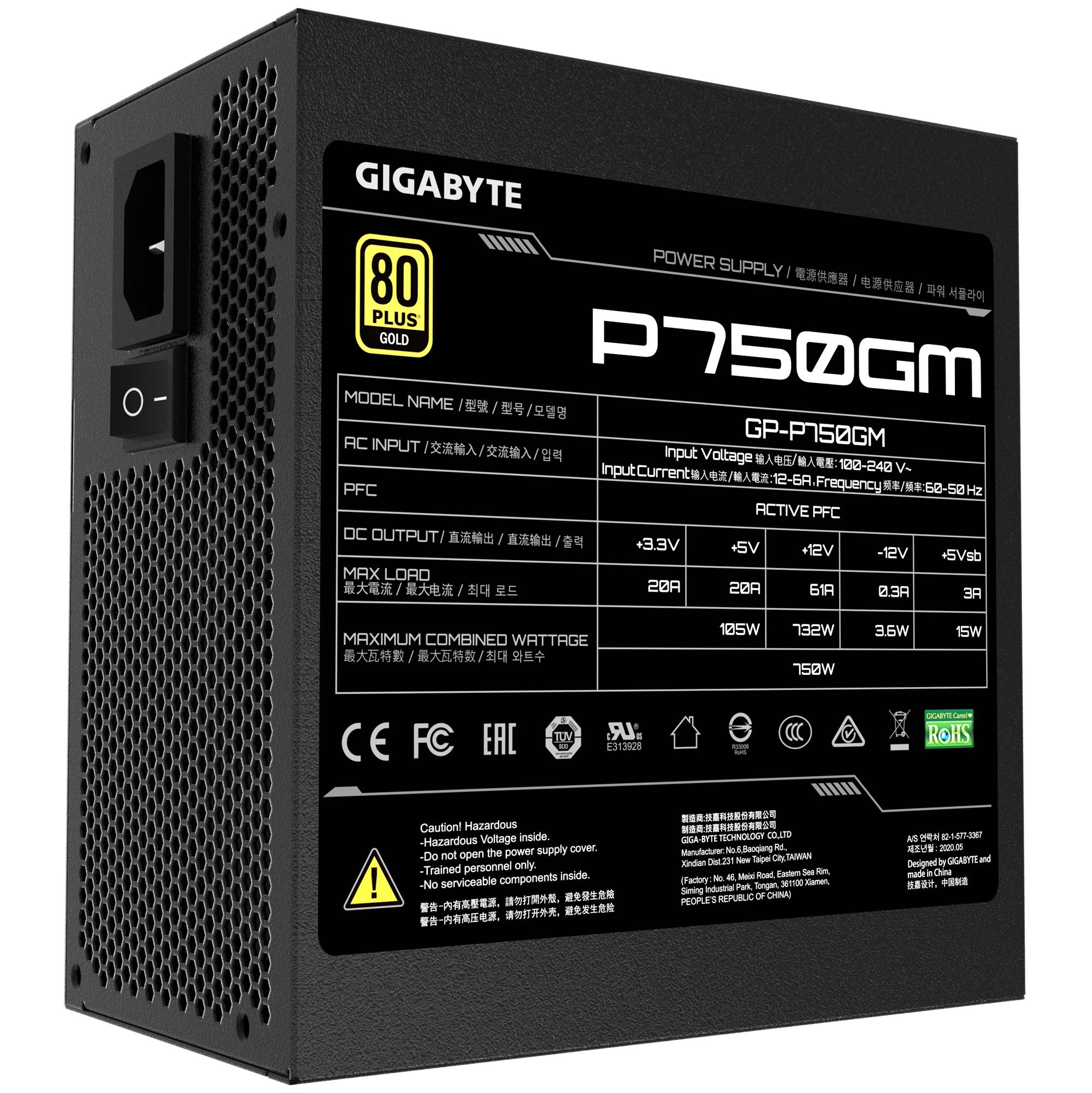 Gigabyte P750GM - 750 W - 100 - 240 V - 50 - 60 Hz - 12-6 A - Actif - 16 ms