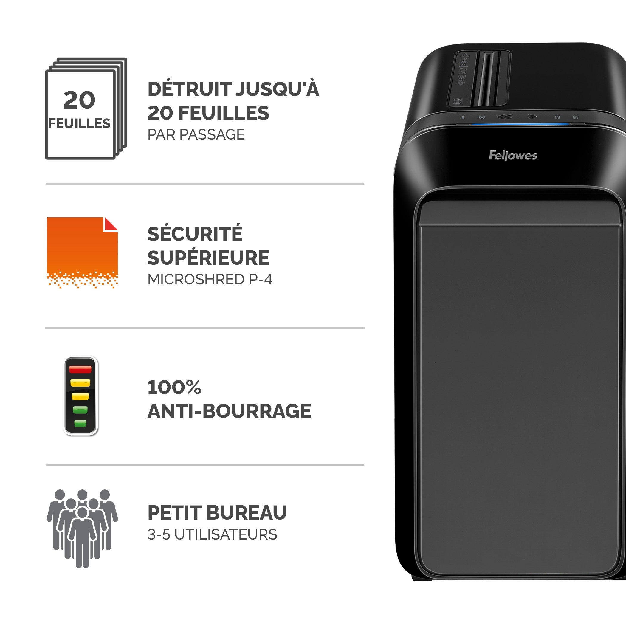 FELLOWES DESTRUCTEUR MICROSHRED LX221 NOIR COUPE MICROPARTICULES 230V EU/UK