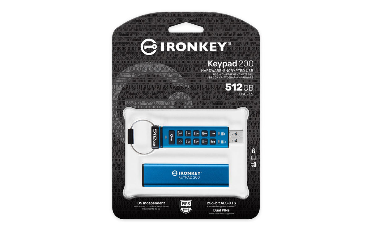 KINGSTON 512Go IronKey Keypad 200 FIPS 140-3 Lvl 3 Pending AES-256 Encrypted