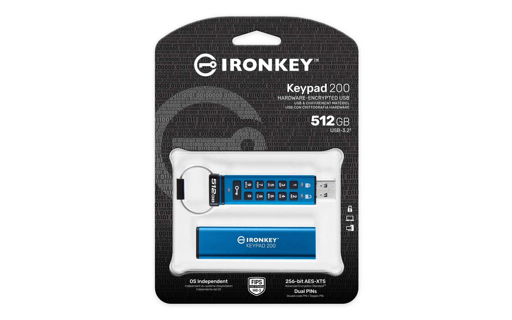 KINGSTON 512Go IronKey Keypad 200 FIPS 140-3 Lvl 3 Pending AES-256 Encrypted