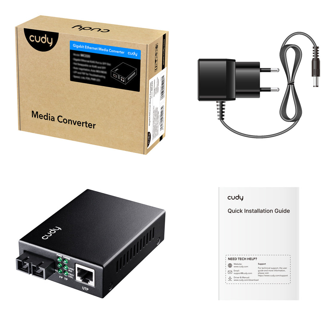 Cudy MC100GSA-20 convertisseur de support réseau 1000 Mbit/s 1310 nm Monomode Noir
