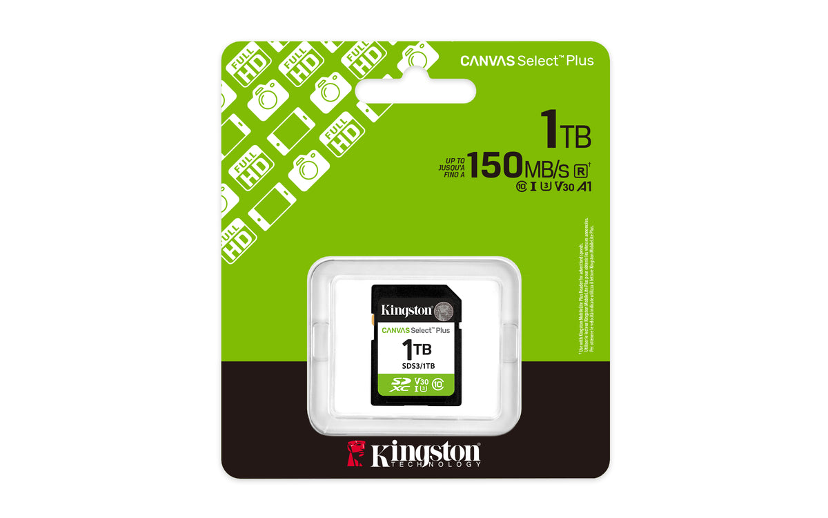 KINGSTON Canvas Select Plus Carte mémoire SDXC 1To Gen3 150MB/s C10 UHS-I U3 V30