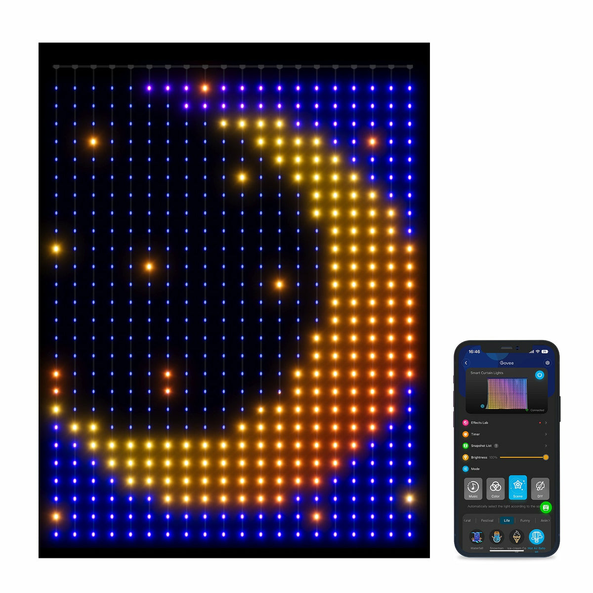 Govee H70B1 Curtain Light | Rideau, lumiere LED | Wi-Fi, Bluetooth, RGBIC, IP65