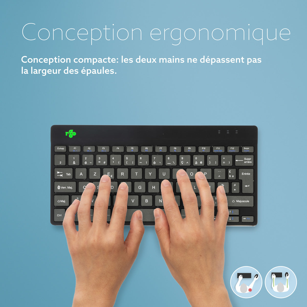 R-GO TOOLS Clavier ergonomique Compact Break, Bluetooth noir