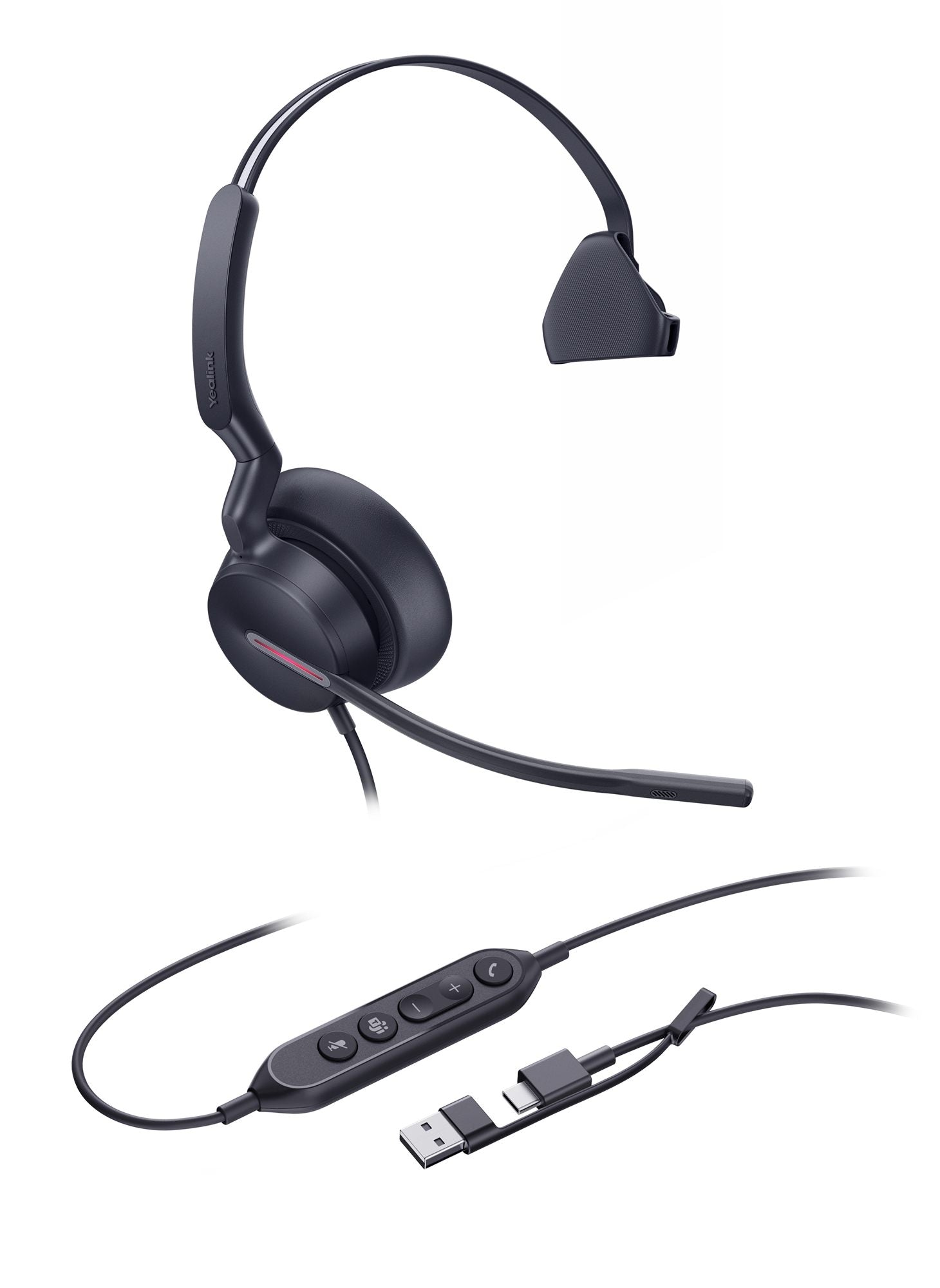 Yealink UH46 Mono Teams USB-C/A Avec fil Arceau Bureau/Centre d'appels USB Type-C / USB Type-A Noir
