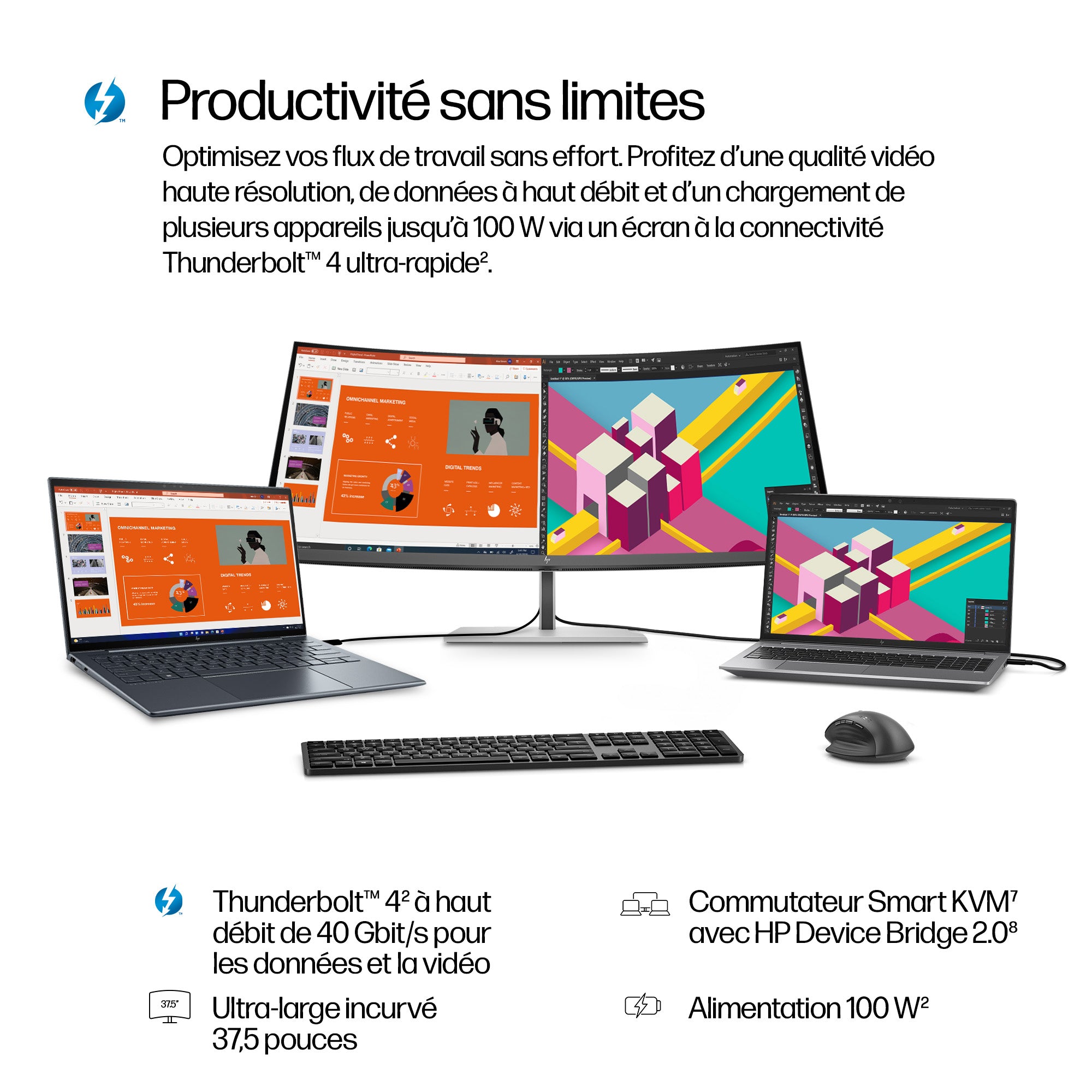 "HP Series 7 Pro 37.5 inch WQHD+ Thunderbolt 4 Monitor - 738pu PVC Free écran plat de PC 95,2 cm (37.5"") 3840 x 1600 pixels Wide Quad HD+ LCD Argent"