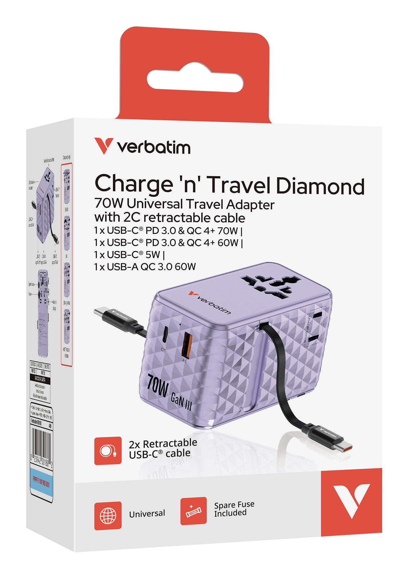 Charge 'n' Travel 70W 2C retractable U