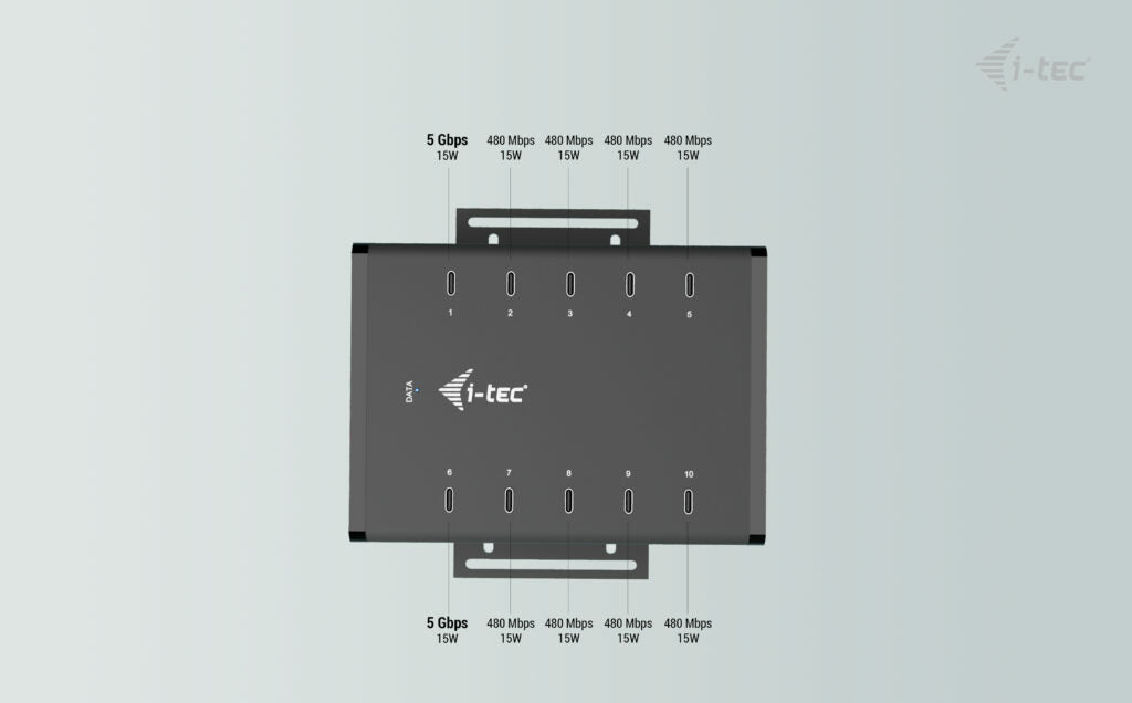 I-TEC USB-C/USB-A Metal Charging+Data HUB 15W per port 10x USB-C integrated power adapter 180W