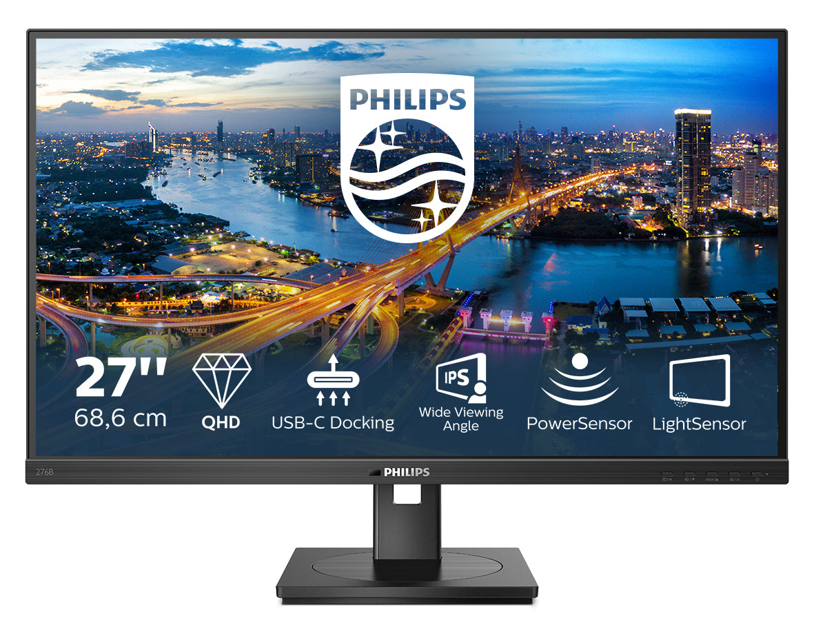 PHILIPS 276B1 - Écran LED - 27" - 2560 x 1440 QHD @ 75 Hz - IPS - 350 cd/m² - 1000:1 - 4 ms - 2xHDMI, DP, USB-C - haut-parleurs