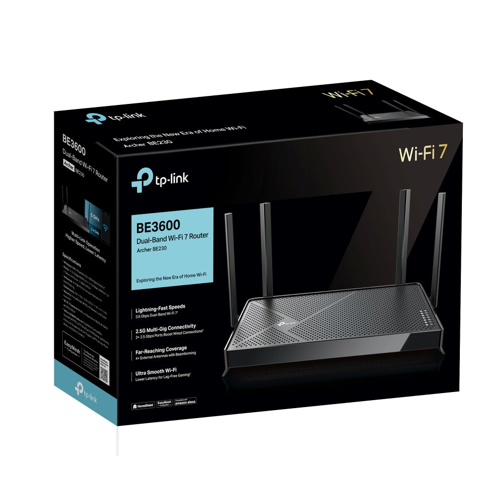 TP-LINK Archer BE230 BE3600 Dual-Band Wi-Fi 7 Router 688 Mbps at 2.4GHz + 2882Mbps at 5GHz 4x Antennas