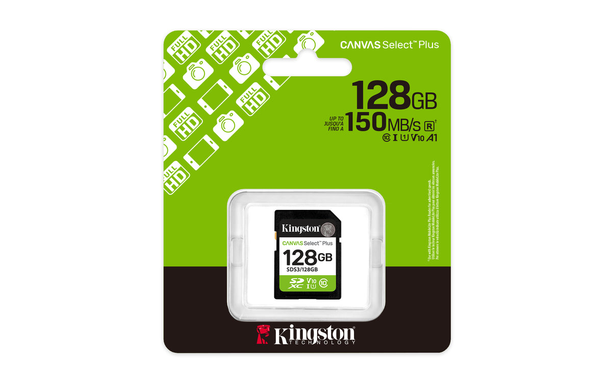 KINGSTON Canvas Select Plus Carte mémoire SDXC  128Go Gen3 150MB/s C10 UHS-I U3 V30