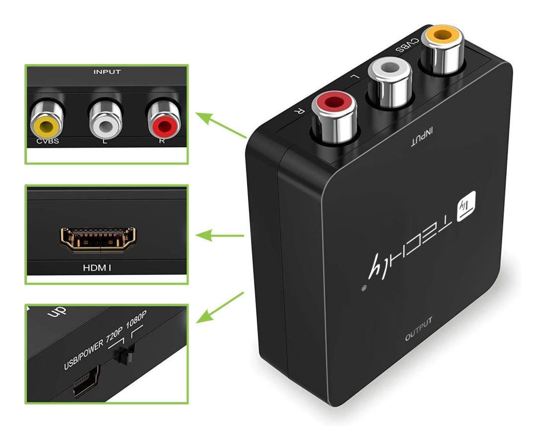 Techly IDATA SPDIF-6E3 Convertisseur AV Composite Vidéo et Audio 3x RCA vers HDMI 1080p