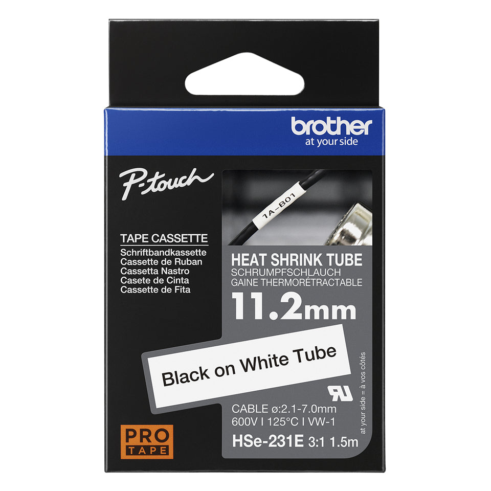 BROTHER Heat Shrink Tube Black on White 11.2mm