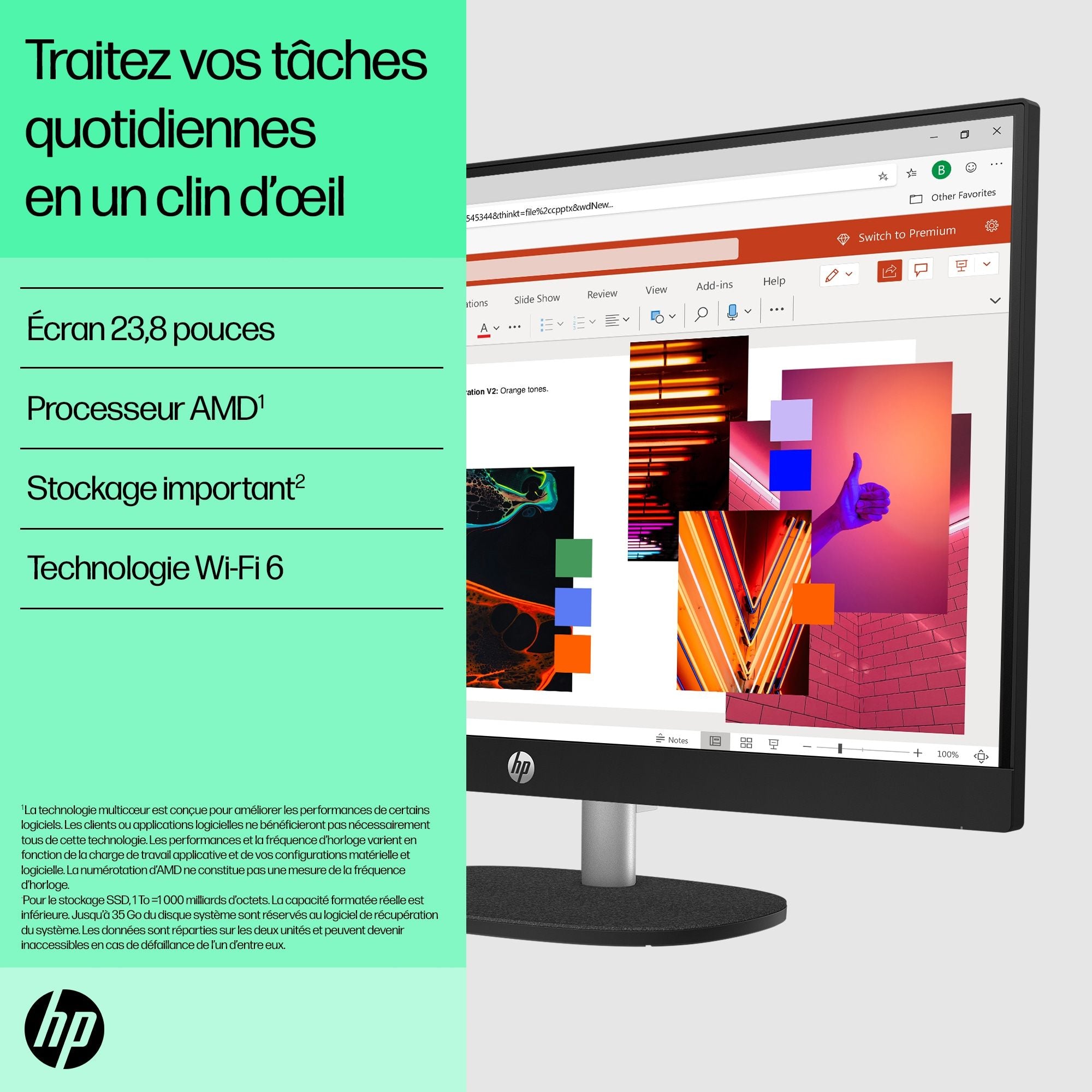 HP 24-cr0034nf AMD Ryzen™ 5 7520U 60,5 cm (23.8") 1920 x 1080 pixels PC All-in-One 8 Go LPDDR5-SDRAM 512 Go SSD Windows 11 Home Wi-Fi 6 (802.11ax) Blanc