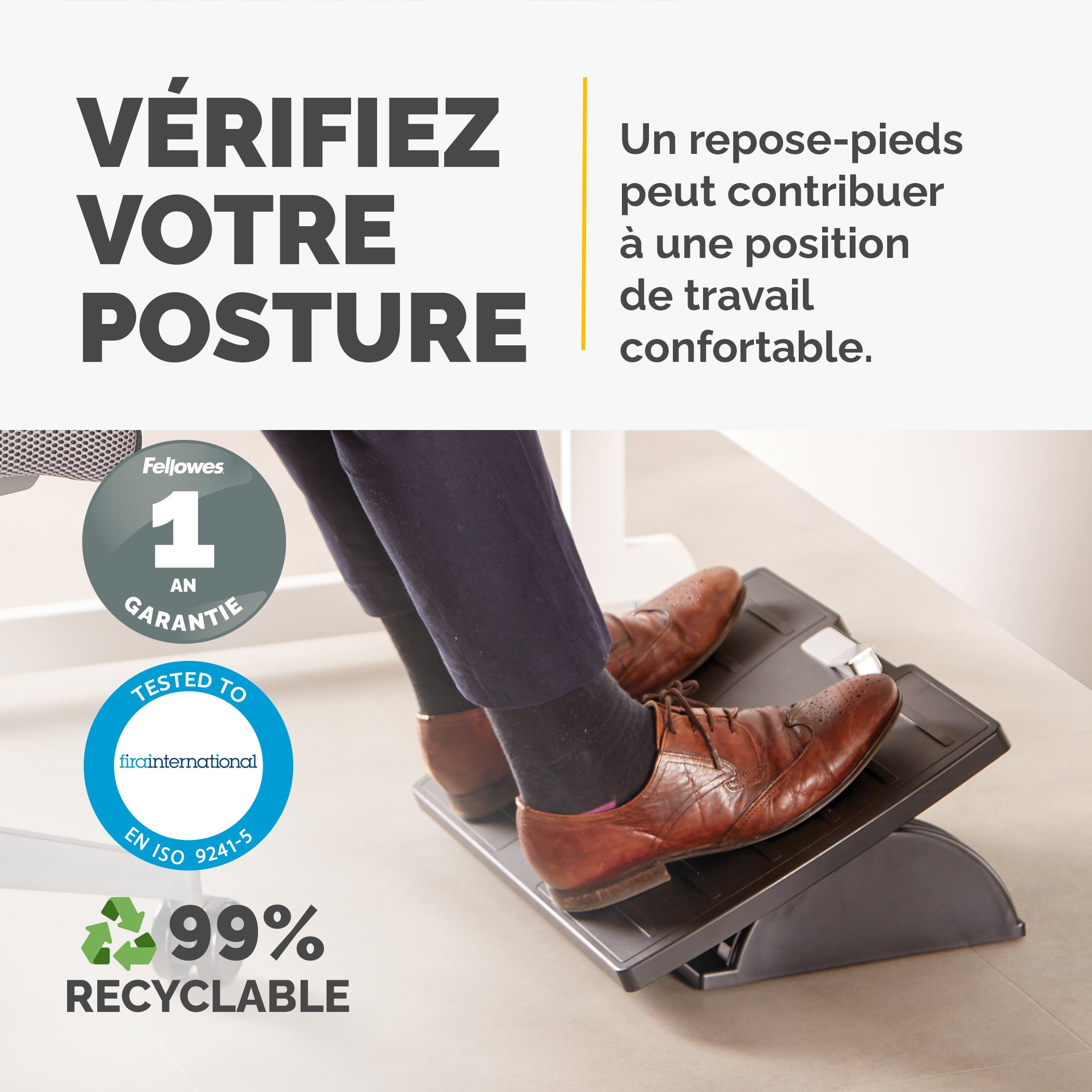 FELLOWES Repose-pieds réglable Office Suites™ Microban® Antibactérien