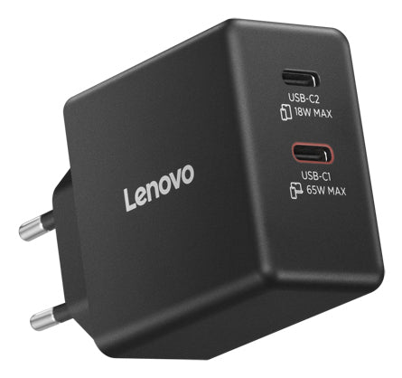 LENOVO Dual Power adapter GaN USB-C AC 100/240 V 65Watt output connectors: 2 black